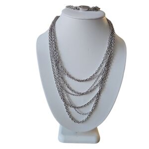 Vintage Avon signed Necklace and Bracelet Silver multichain set